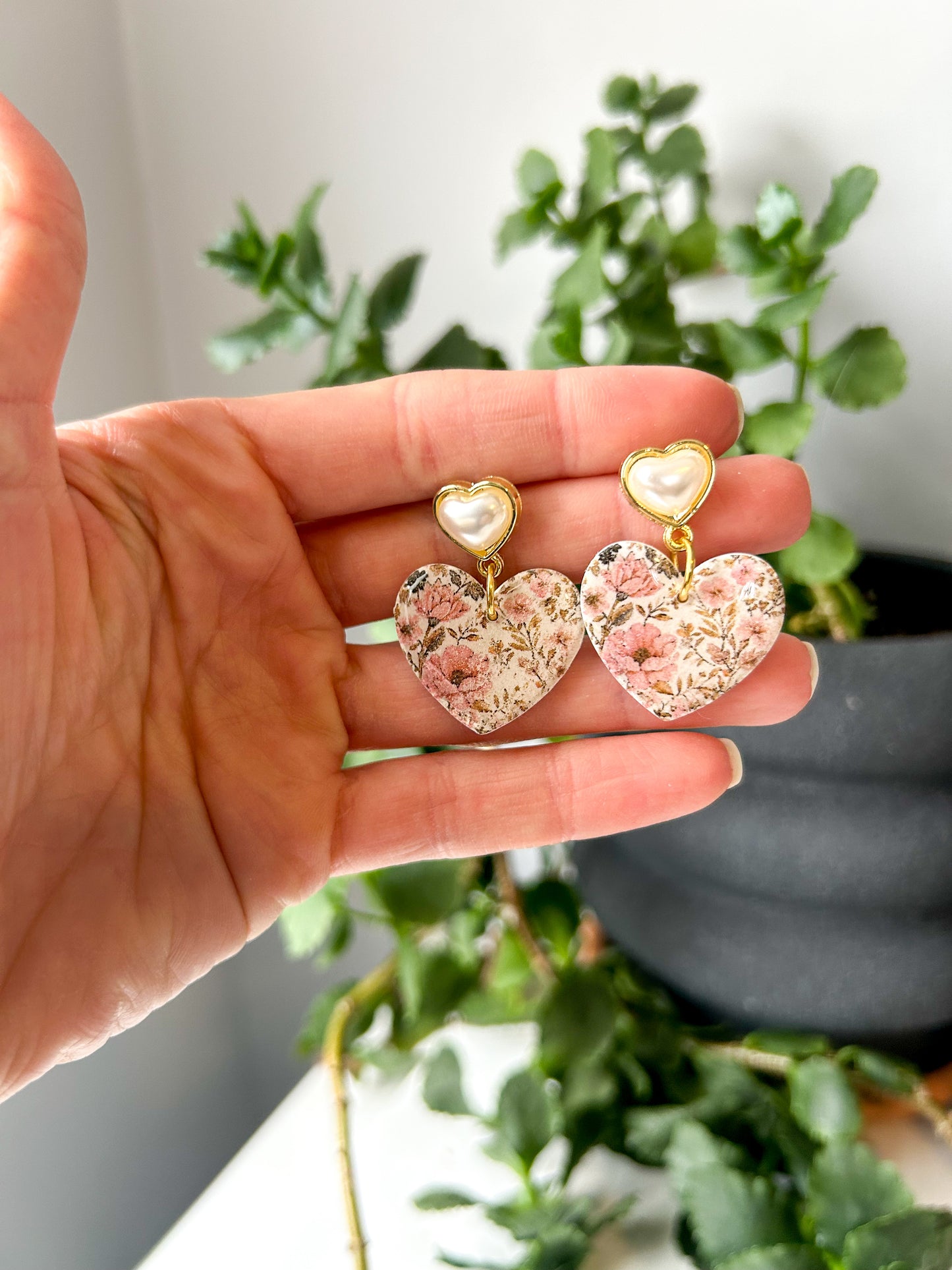 Floral Heart Pearl Top Dangles