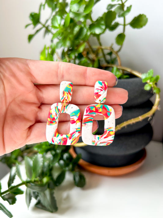 Rainbow Sherbet Swirl Cutout Square Dangles