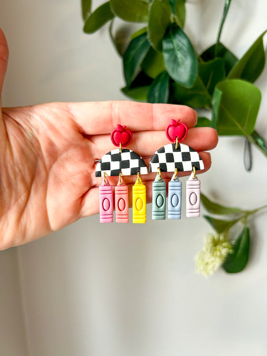 Checker Rainbow Crayon Dangles