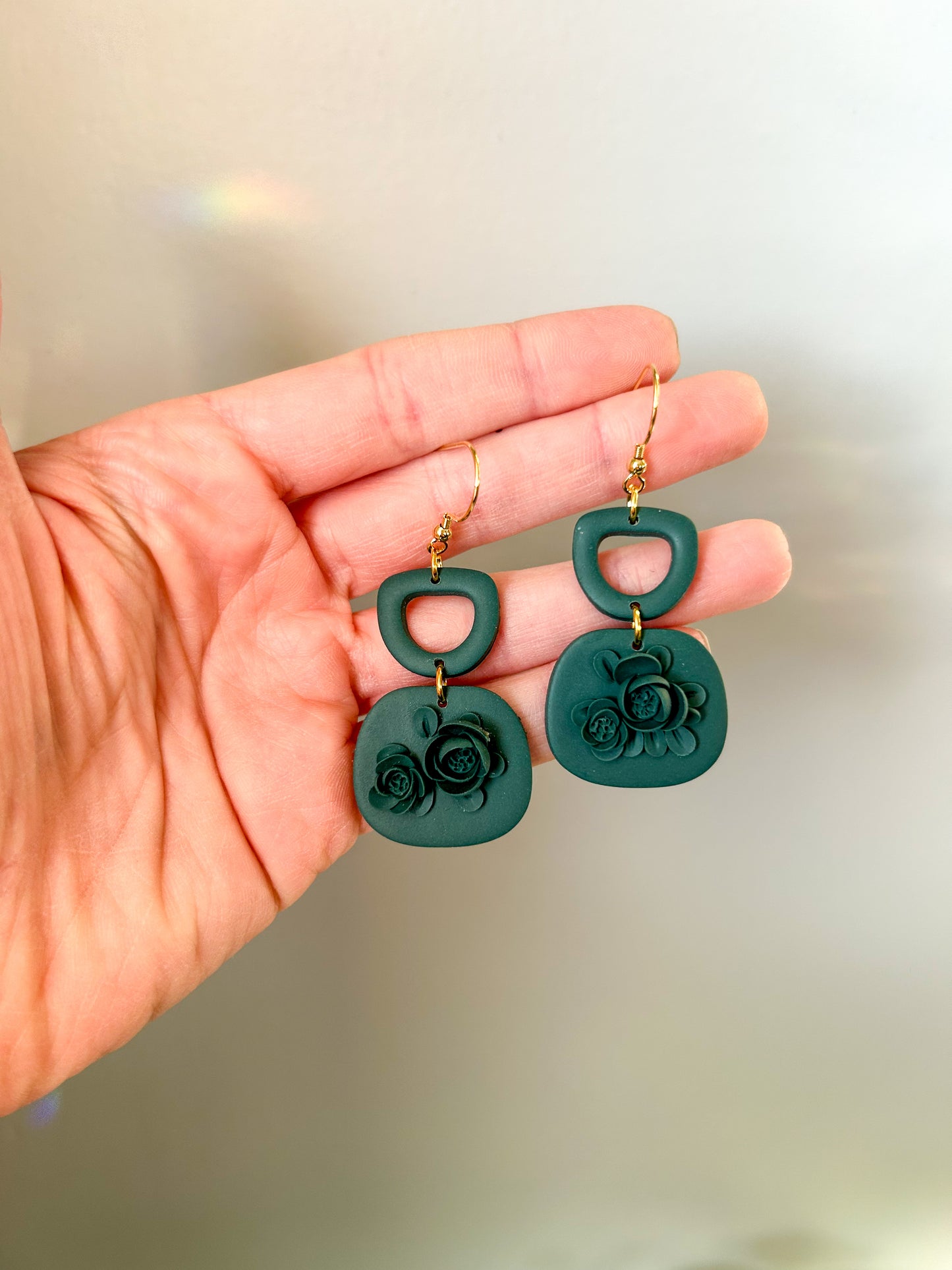 Deep Green Rose Dangles