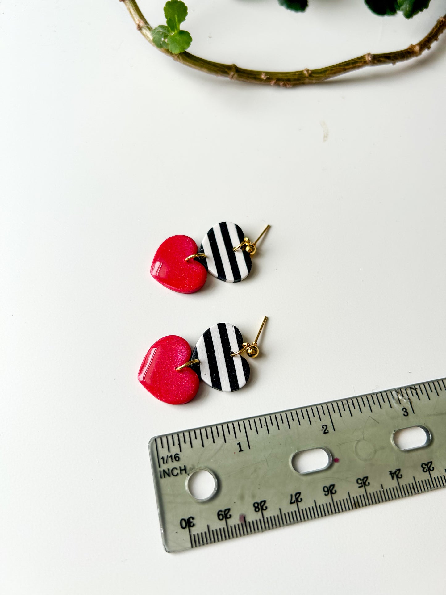 Red and Striped Heart Double Dangles