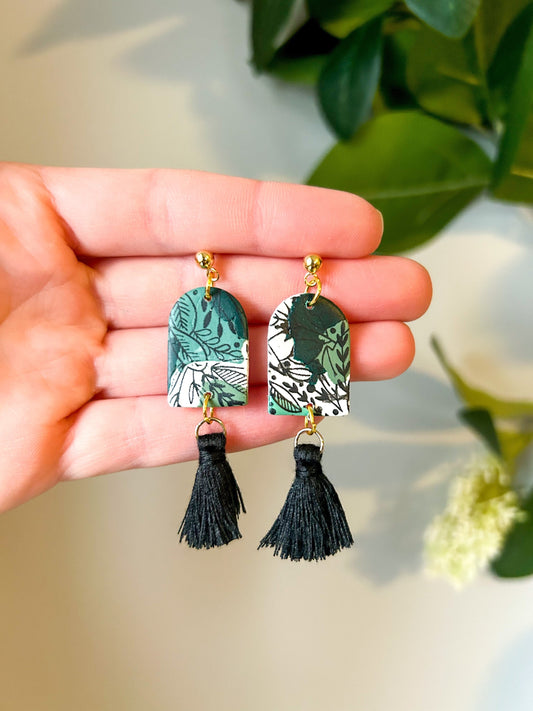 Green Terrazzo Tassel Dangles